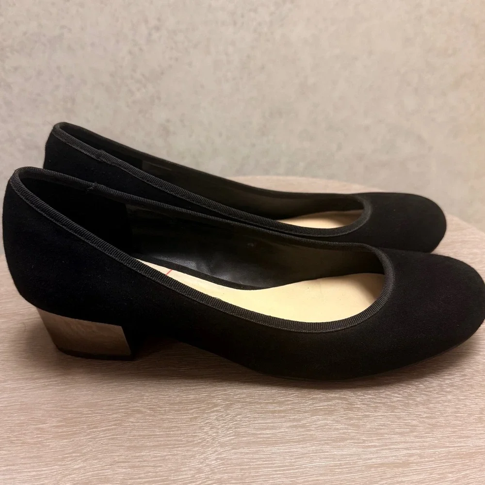 Sole Society 8B Womens Black Suede Block Silver Metallic Glam Chic Classic Heel